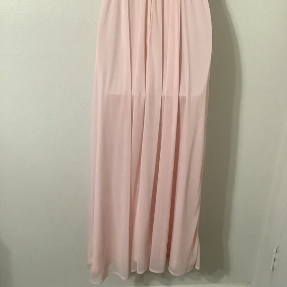 David's Bridal Pastel Pink Draped Summer Grecian Goddess Maxi Slip Dress Size 6 - Picture 8 of 9